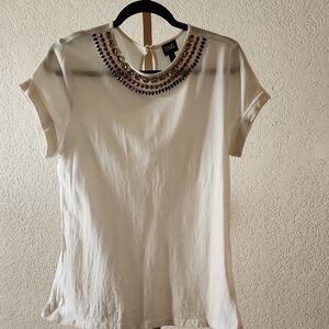 INC International Concepts Women's Cream Embellished Tee